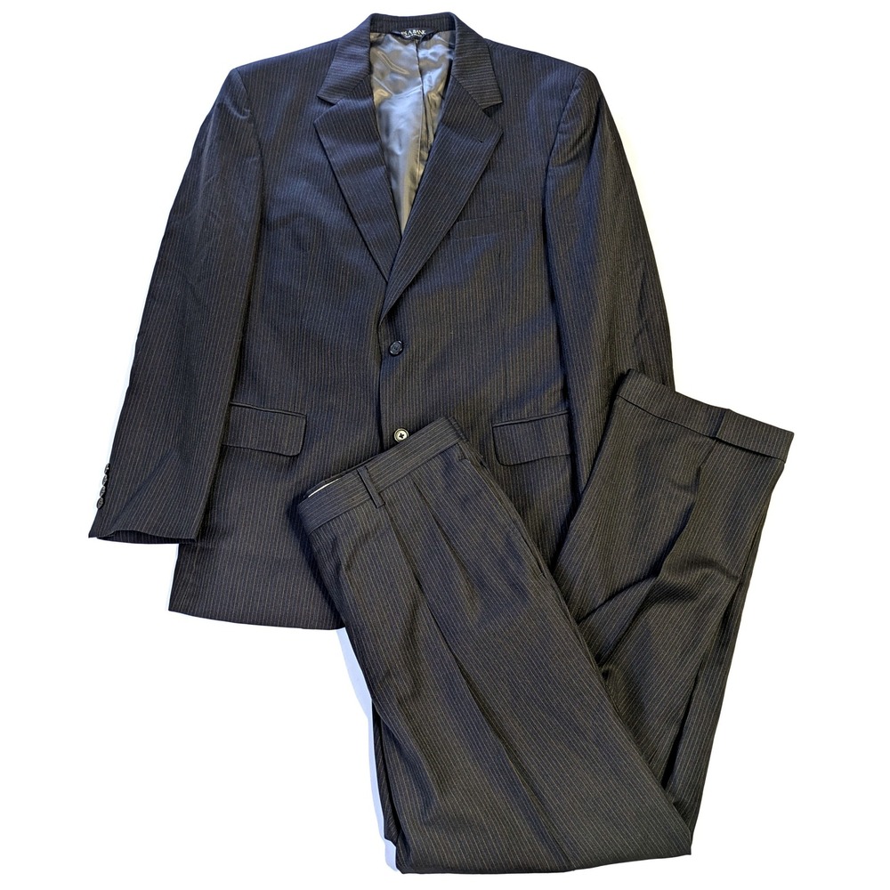 Jos A Bank Mens 2-Piece Suit & Trousers 42R 36W Pinstripe Wool Gordon Pleated